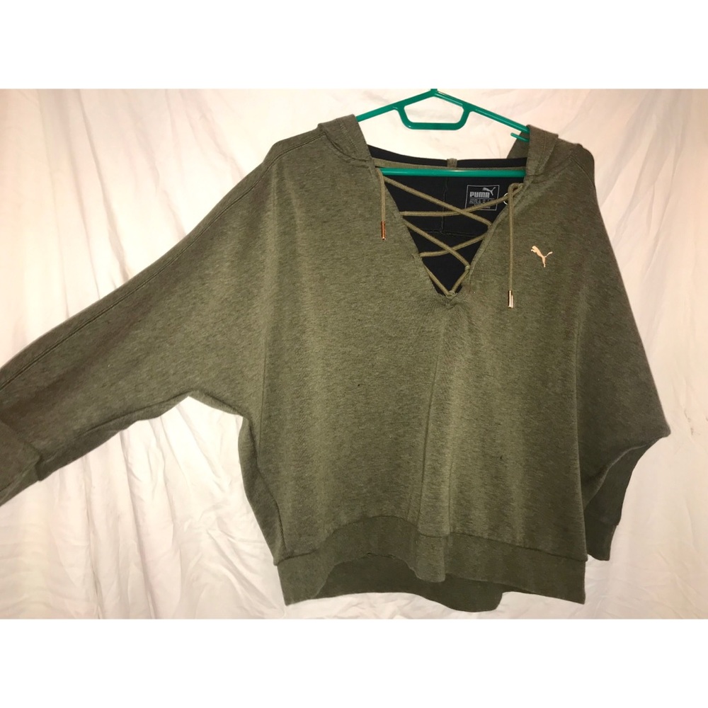 Navy green and gold Puma hoodie